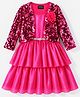 Hola Bonita Woven Full Sleeves Knee length Sequin Shinny Party Dress With Shrug & Belt -Fuchsia