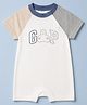 GAP Pure Cotton Knit Color blocked Regular Fit Round Neck Half Sleeves Romper With Teddy Bear Embroidery - White