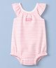 GAP Cotton Knit Regular Fit Round Neck Sleeveless Striped Onesie With Text Print - Pink
