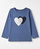 GAP Cotton Knit Regular Fit Crew Neck T-Shirt with Full Sleeves and Hearts Print - Blue