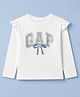 Gap Cotton Knit Full Sleeves Top with Frill Detailing and Bow Print in White