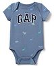 GAP Cotton Knit Regular Fit Round Neck Half Sleeves Bodysuit With Text Print - Blue