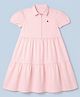 GAP Knit Half Sleeves Solid Regular Fit Collared Frock With Bear Embroidery in Pink