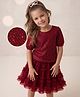Hola Bonita Knit Half Sleeves Sequin Top & Glitter Mesh Skirt Set - Maroon