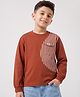 Arias 100% Cotton Knit Full Sleeves T-Shirt with Cut & Sew Striped Print Panel and Pocket Flap at Chest - Brown