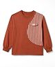 Arias 100% Cotton Knit Full Sleeves T-Shirt with Cut & Sew Striped Print Panel and Pocket Flap at Chest - Brown