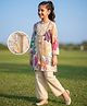 Pine Kids Woven Full Sleeves Indo Western Set With Floral Embroidery & Print - Beige