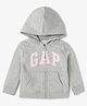 GAP Cotton Woven Relaxed Fit Sweatshirt with Full Sleeves and Logo Print - Grey