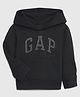 GAP Cotton Woven Relaxed Fit Hooded Sweatshirt with Full Sleeves and Logo Print - Black