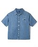 GAP Cotton Mix Woven Denim Shirt with Solid Relaxed Fit Button Down Collar Half Sleeves and GAP 1969 Embroidery in Blue