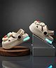 HAPPY FEET Hungry Teddy Bear Applique Detailed Perforated Slingback LED Clogs - Beige
