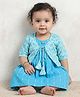 Kinder Kids Cotton Woven Dress With Three Fourth Sleeves Floral Printed Jacket - Blue