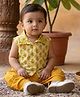 Kinder Kids Cotton Woven Sleeveless Floral Printed Kurti & Pant Set - Yellow