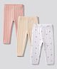 Bonfino 100% Cotton Elastane Knit Leggings With Floral Print Pack of 3 - White, Cream & Peach