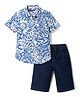 Pine Kids 100% Cotton Woven Half Sleeves Shirt and Denim Shorts with Floral and Sun Print - Light Blue