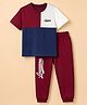 Pine Kids 100% Cotton Single Jersey Knit Half Sleeves T-Shirt and Jogger with Full Length and Louisiana Print in Navy Blue
