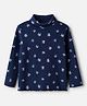 Babyhug Cotton Lycra Knit Skivi Winter T-Shirts with Full Sleeves and Floral Print - Navy Blue