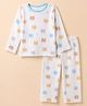 Babyhug Cotton Knit Full Sleeves Co-ord T-Shirt & Pajama Night Suit with Bear Print - White