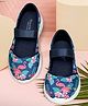 KazarMax Mesh Slip On Flamingo & Floral Designed Ballet Flat Ballerinas - Navy Blue