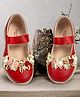 KazarMax Slip On Ballet Flat Ballerina With Flower Embellishment - Red