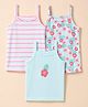 Babyhug 100% Cotton Single Jersey Knit Sleeveless Slips with Stripes & Floral Print Pack of 3 - Aqua & Pink