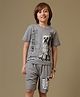 Kidsville Cotton Knit Minecraft Featuring Half Sleeves Creeper Printed Tee & Shorts Set - Grey