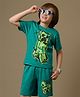 Kidsville Cotton Knit Minecraft Featuring Half Sleeves Creeper Printed Tee & Shorts Set - Green