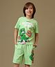 Kidsville Cotton Knit Minecraft Featuring Half Sleeves Creeper Printed Tee & Shorts Set - Green