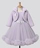 Enfance Net Knit Full Sleeves Frock With Fur Jacket & Floral Applique - Purple