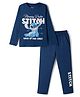 Pine Kids Disney Knit Full Sleeves T-Shirt & Pyjama Night Suit With Stitch Graphic - Navy Blue