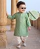 Babyhug Woven Full Sleeves Embossed Floral Print Dhoti Kurta Set - Green