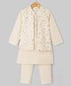 Babyhug Cotton Blend Woven Kurta Pyjama Set and Jacket with Full Sleeves and Vines Embroidery in Beige