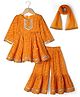 Babyhug Cambric 100% Cotton Woven Three-Fourth Sleeves Printed Kurti & Gharara Set With Dupatta - Mustard