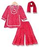Babyhug 100% Cotton Cambric Woven 3/4th Sleeves Printed Kurti and Gharara Set With Dupatta - Fuchsia