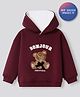 Bonfino Cotton Mix Knit Full Sleeves Drop Shoulder Hoodies with Full Sleeves and Bear Applique - Brown