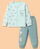 CUCUMBER Sinker Knit Full Sleeves T-Shirt & Pyjama Night Suit with Panda Print - Sea Green