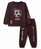 CUCUMBER Sinker Knit Full Sleeves T-Shirt & Joggers Sets With Text Print - Brown