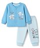 CUCUMBER Cotton Knit Full Sleeves T-Shirt and Jogger Set With Text & Animal Print - Light Blue