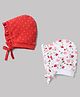 Babyhug 100% Cotton Interlock Knit Caps With Polka Dot & Floral Print Pack of 2 Red & White - Diameter 11 cm