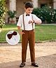 MARK & MIA BOYS FULL SLEEVES SOLID SHIRT & TROUSER SET WITH BOW & SUSPENDER DETAILING  MULTI COLOR 7-8Y
