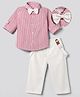 Mark & Mia Cotton Lycra Woven Full Sleeves Solid Party Shirt & Trouser Set With Bow & Suspender - Pink