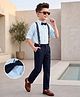 Mark & Mia Cotton Lycra Woven Full Sleeves Solid Shirt & Trouser Set With Bow & Suspender - Light Blue