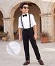 Mark & Mia Cotton Lycra Woven Full Sleeves Solid Shirt & Trouser Set With Bow & Suspender - White & Black