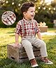 Mark & Mia Cotton Lycra Woven Full Sleeves Checked Shirt & Trousers Set With Bow & Suspender - Red & Beige