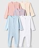 Bonfino 100% Cotton Pointelle Knit Full Sleeves Solid Sleep Suits Pack of 5 - Light Blue Lavender Pink White Cream