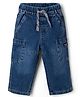 Simply Premium Knit Full Length Dark Wash Denim Jeans With Cargo Pockets - Navy Blue