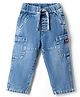 Simply Premium Knit Full Length Dark Wash Denim Jeans With Cargo Pockets - Light Blue