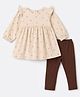 Simply Premium Twill Knit Frock with Legging with Full Sleeves and Floral Print - Brown