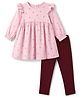 Simply Premium Twill Knit Frock with Legging with Full Sleeves and Floral Print - Pink
