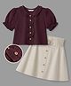 OLLINGTON ST. Cotton Twill Woven Half Sleeves Solid Top & Skirt Set - Brown & Beige